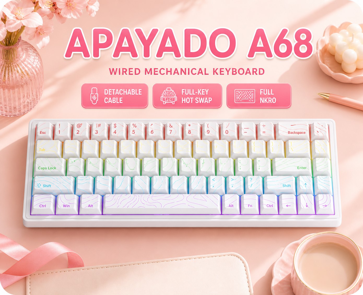 APAYADO A68 Wired Mechanical K - Keyboard Gaming Blue Switch ulasan dan harga