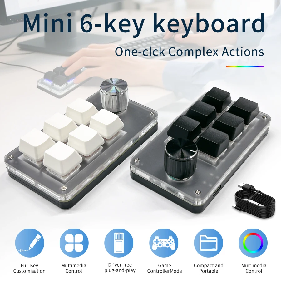 RGB 6 Keys 1 Knob Custom Wired - Gaming Keyboard Hot Swappable ulasan dan harga
