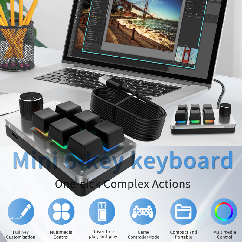 RGB 6 Keys 1 Knob Custom Wired - Gaming Keyboard Hot Swappable ulasan dan harga