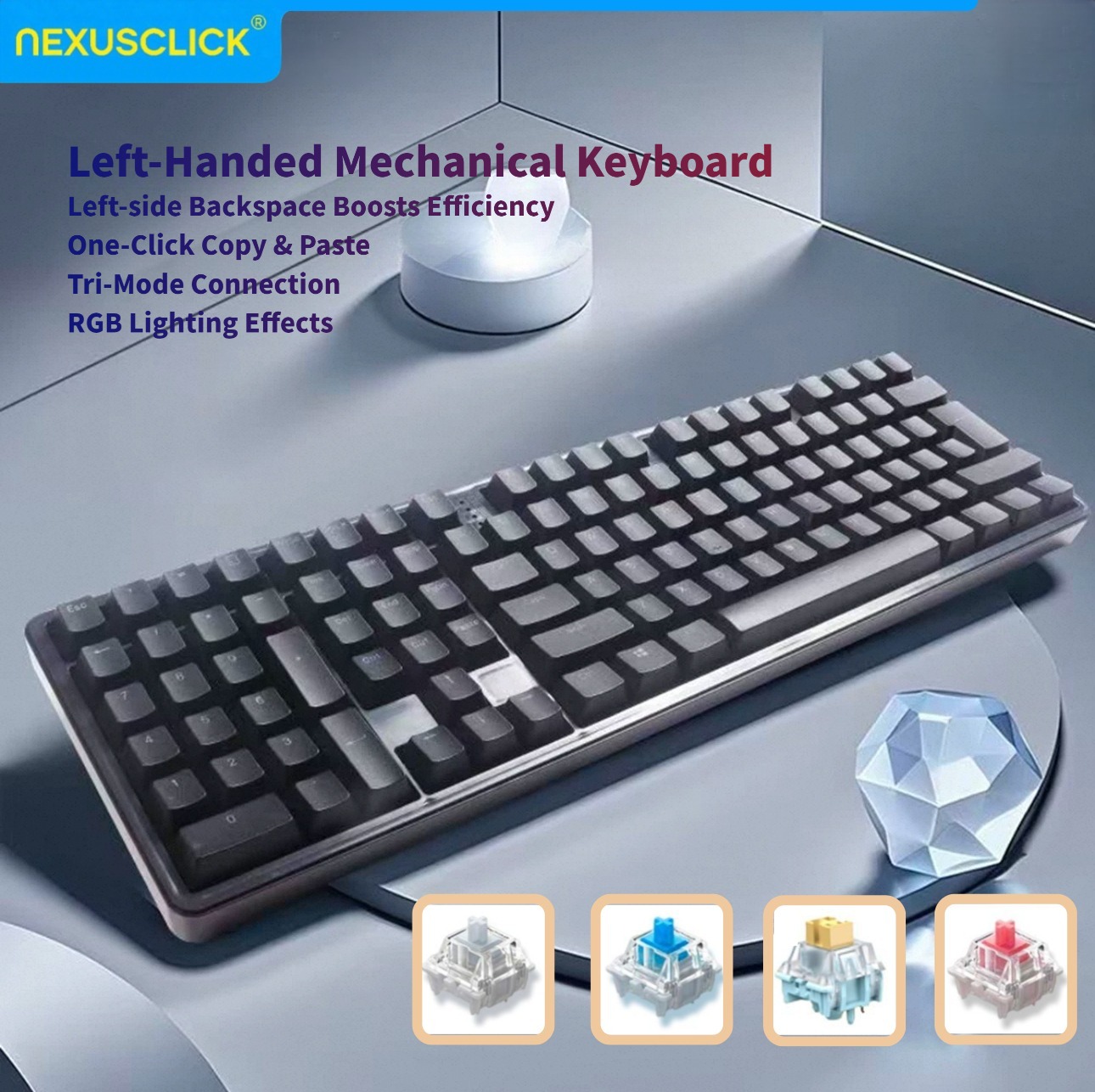 NexusClick Ergonomic Left Hand - Gaming Keyboard No Number Pad ulasan dan harga